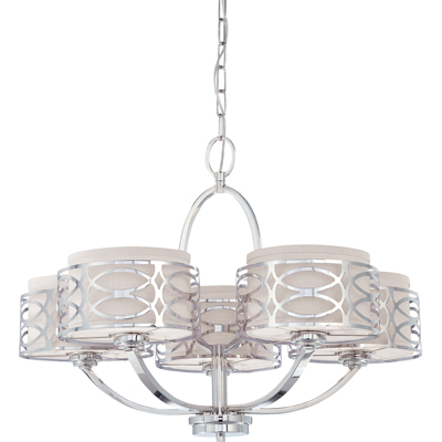 Nuvo Lighting 60/4625  Harlow - 5 Light Chandelier with Slate Gray Fabric Shades in Polished Nickel Finish